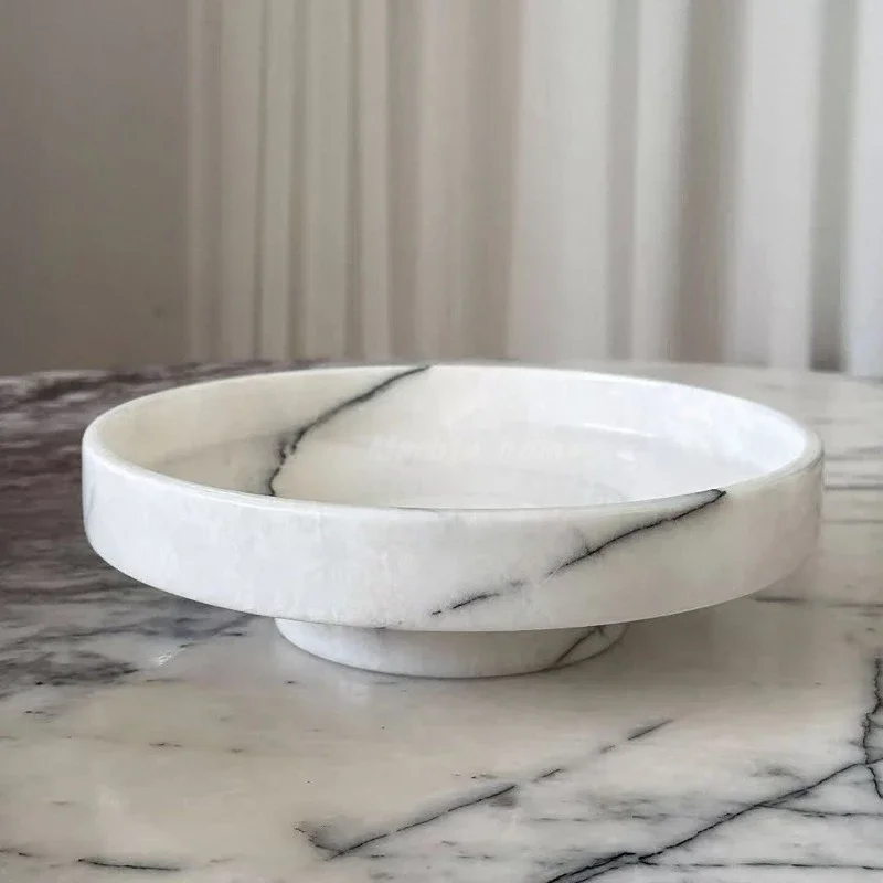 【Natural】French Wabi-Sabi Natural Marble Fruit Bowl Designer Model Room Art Tray Luxury Hotel Decorative Ornament