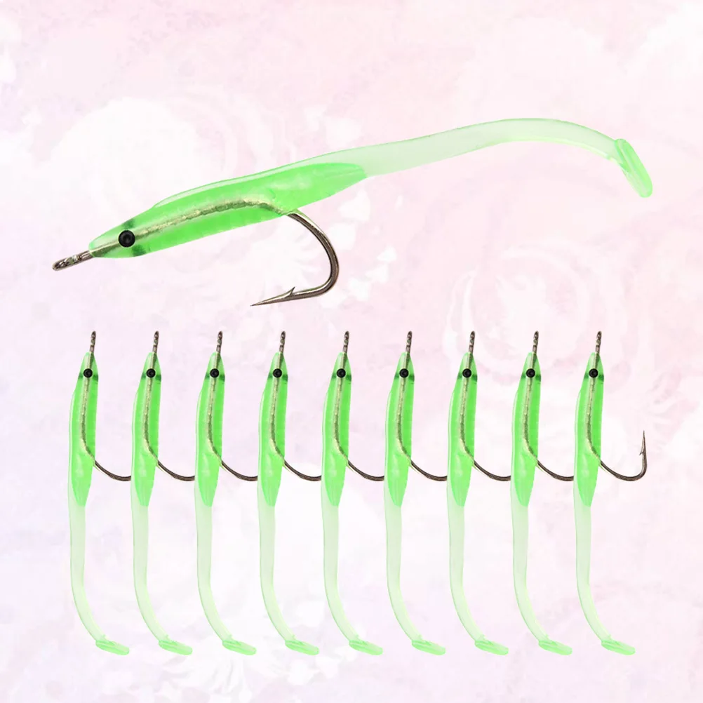 

10pcs Luminous Lures Freshwater Silicone Baits Luminous Fishing Lures Bass Night Glow Squid Eel Shape Reusable