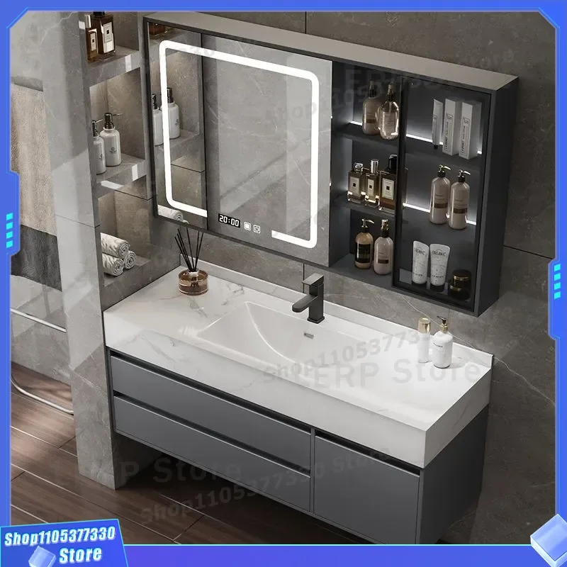 Modern Nordic Bathroom Cabinet with Rock Slab Seamless Integrated Basin Contemporary Washstand Vanity Unit for Home Decor