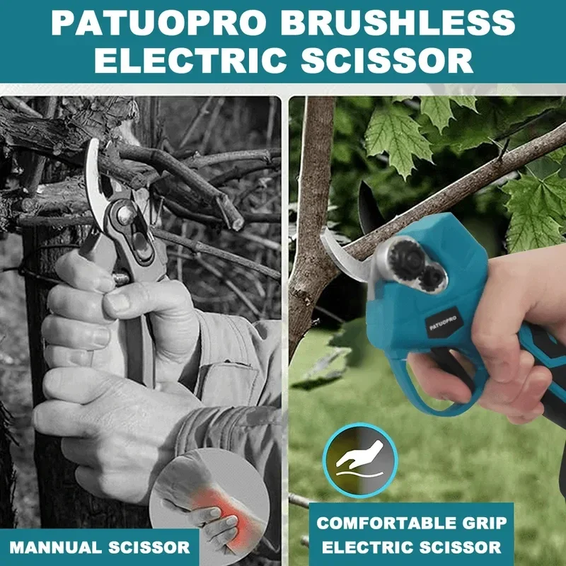 Branches Cordless 30MM Brushless Electric Pruning Shear Tree Bonsai Pruner Cutter Power Tool For Makita 18V Battery) Battery(No