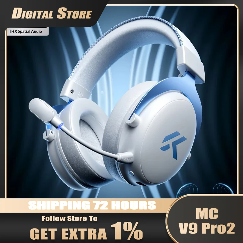 MCHOSE Authentic V9 Pro 2 Wireless Over-Ear Gaming Headset with Microphone, Noise Cancelling Low Latency PC Gamer Headphones