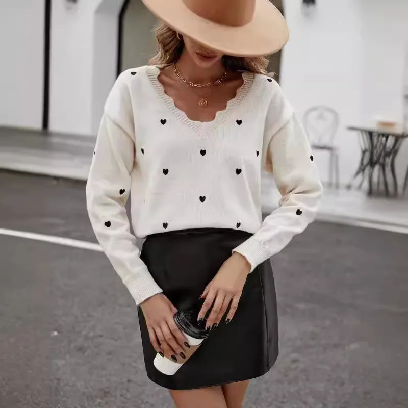 Women's Loose V-neck Long Sleeve Casual Trendy Simple Basic Knitted Sweater Pullovers Female Autumn Winter New Fashion Clothes