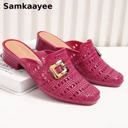 36-40 Women Slippers Summer High Heels Sandals Beach Shoes Female Platform Flip Flops Closed Toe Hollow Out Anti-slip Slides y10