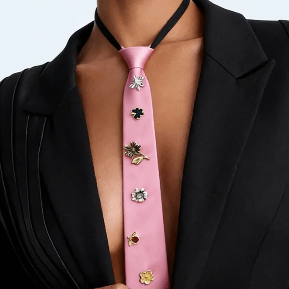 Temperament Korean Flower Tie Insect Black Rhinestone Necktie Alloy Academic Style Decoration Shirt Tie Men