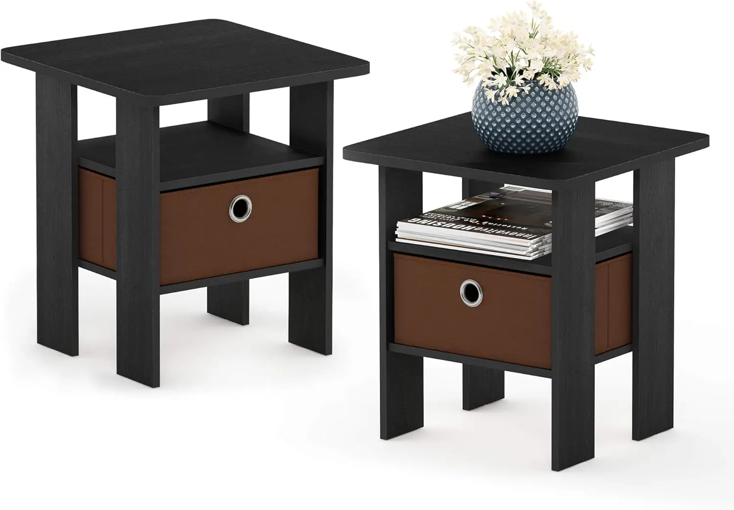 

Andrey Set of 2 End Table / Side Table / Night Stand / Bedside Table with Bin Drawer, Americano/Medium Brown