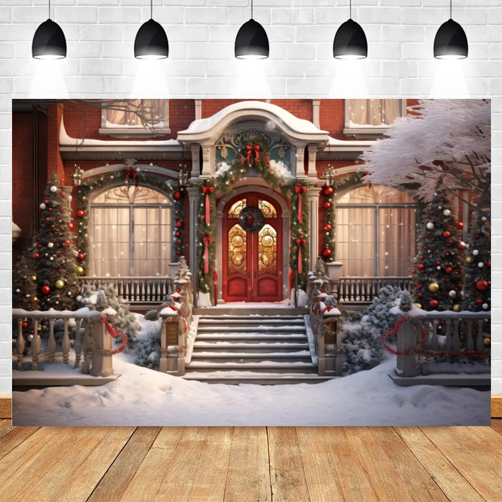 Christmas Backdrop for Photography Winter Window Fireplace Gift Xmas Tree Kids Family Portrait Interior Background Photo Studio