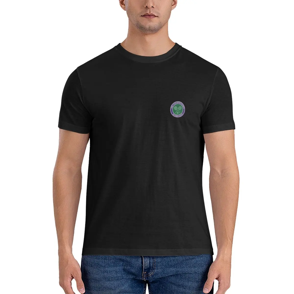 Wimbledon Camping Logo Men's Short Sleeve T-shirt Round Neck 100% Cotton T shirt S-6XL