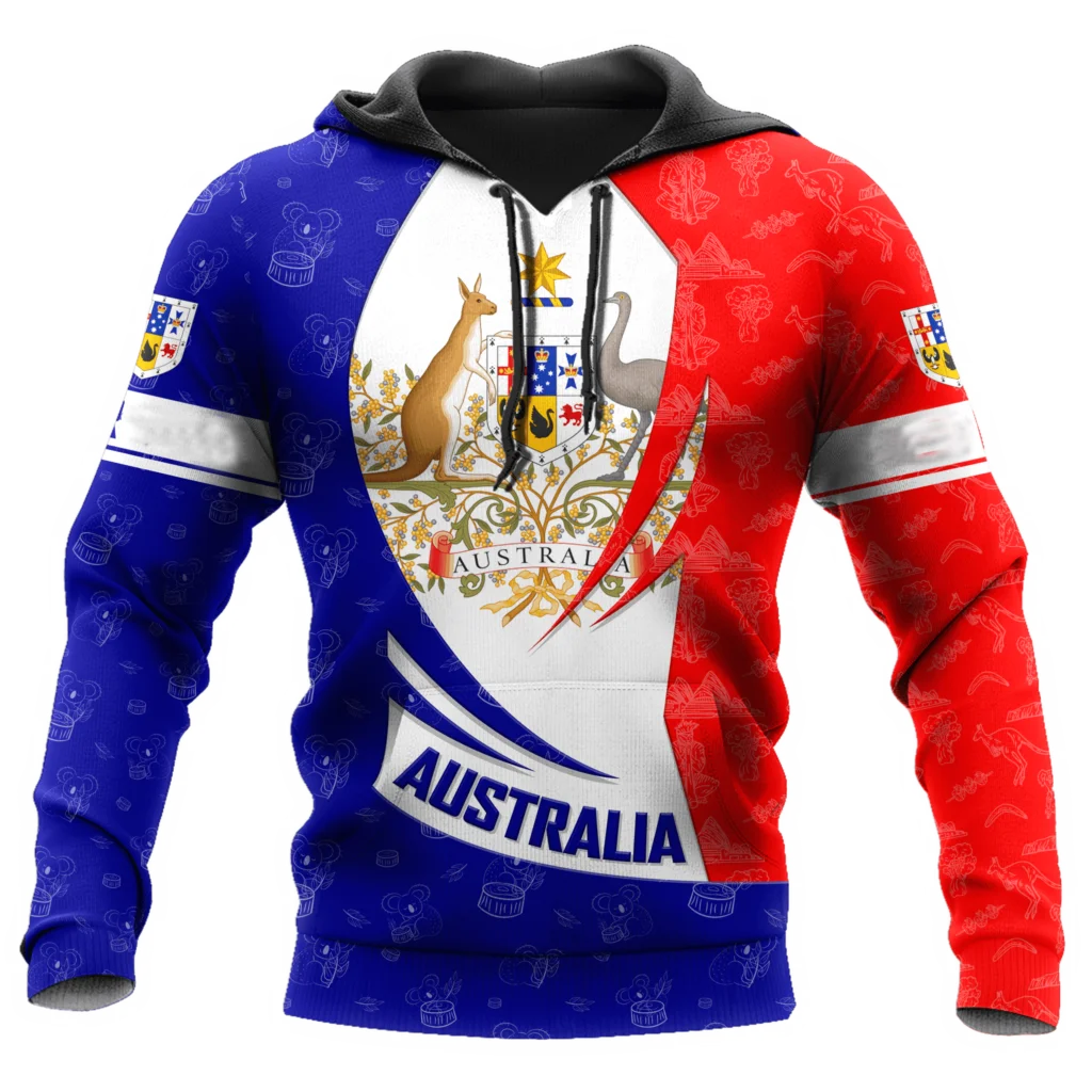 Australia Men's Hoodies 3D Full Printing Kangaroo Autumn Long Sleeve Casual Australia Flag Streetwear Designer Hooded Hoodie