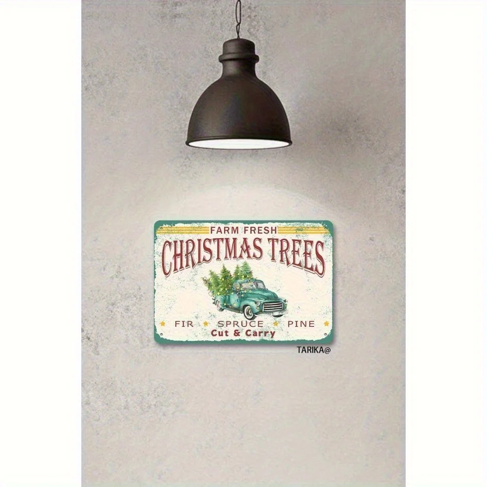 Boerderij verse kerstboom groene vintage vrachtwagen met boom ijzeren poster ijzeren bord vintage muur decor koffieshop bar woondecoratie