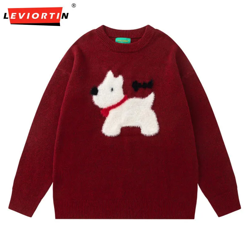 

Осень 202, красный шарф в американском стиле ретро, плюшевый свитер для собак, модный и универсальный свободный повседневный пуловер для пар