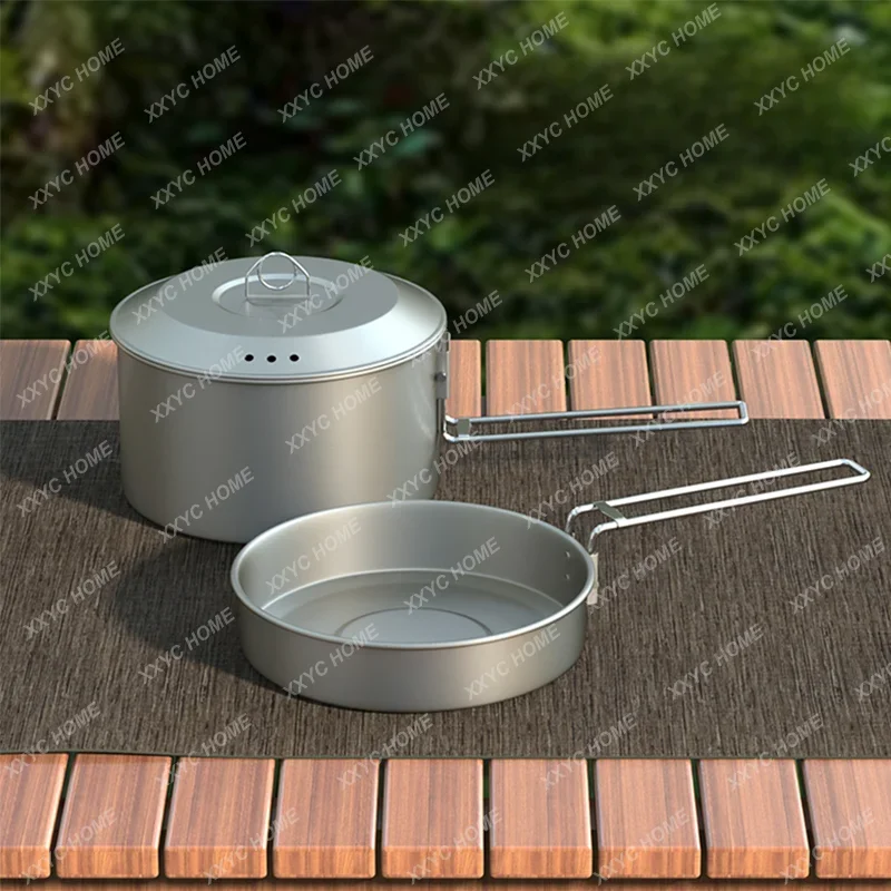 Outdoor Portable Pure Titanium Pot Set Camping Cookware Tea Set Stove Self-Driving Travel Camping Equipment Supplies