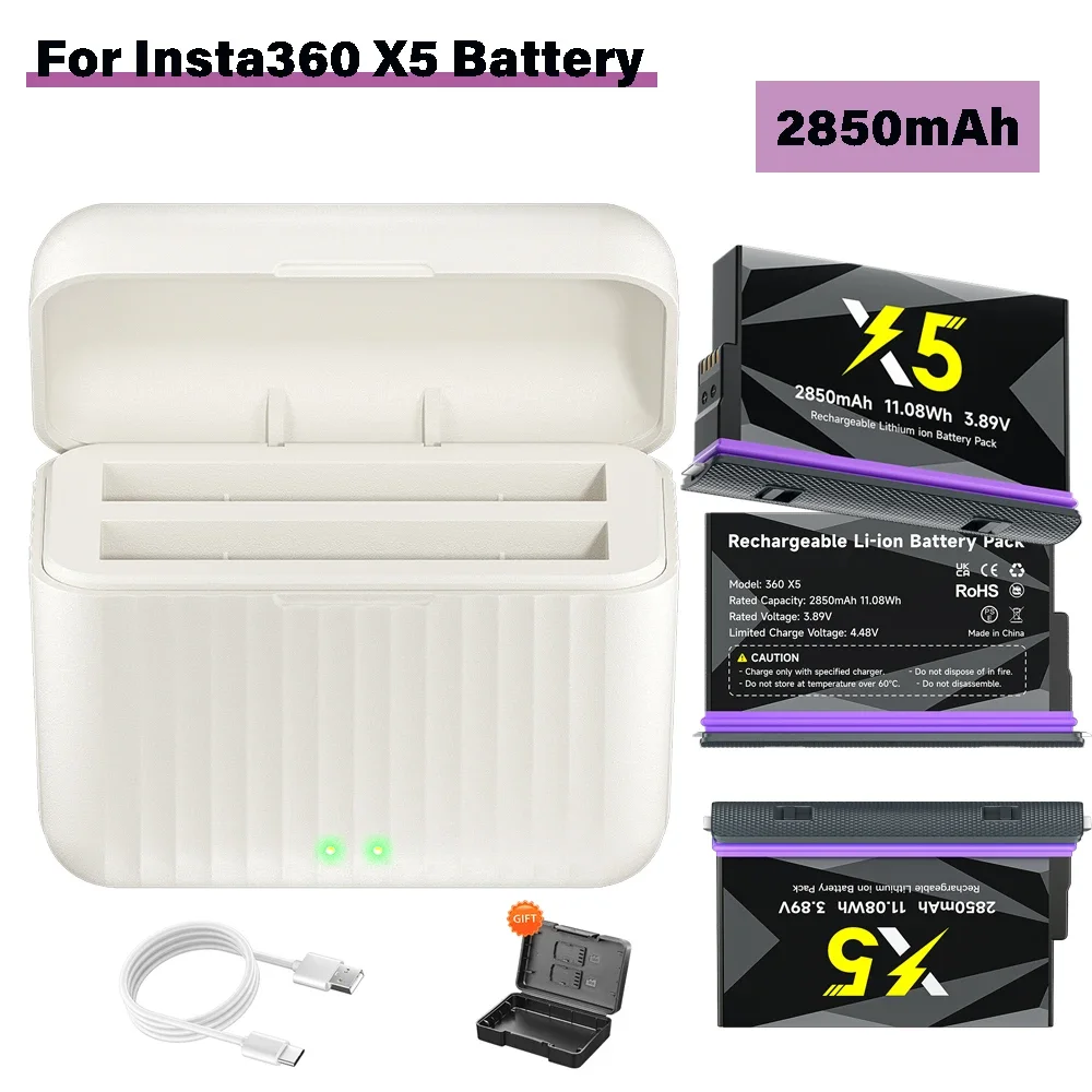 For Insta360 X5 Battery 2850mAh for Insta 360 X5 Battery and Fast Charger for Insta 360X5 Insta360X5 Extra Battery Camera Action