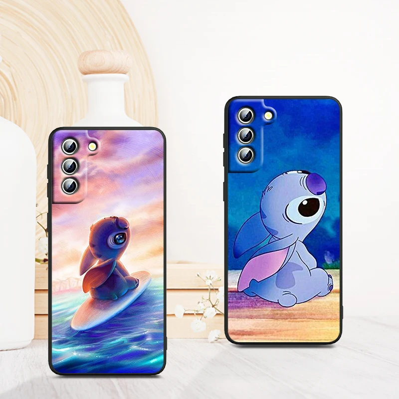 Disney Cute Stitch Baby Phone Case For Samsung S23 S22 S21 S20 FE S10 S10e S9 S8 Ultra Plus Lite Black Soft Cover