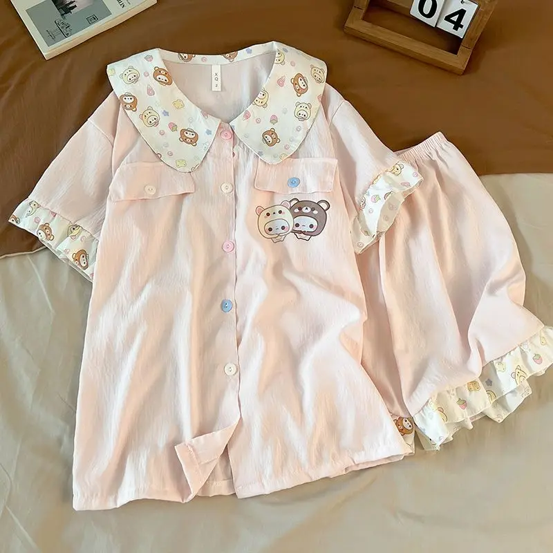 conjunto-de-pijamas-femininos-com-shorts-gola-reversivel-pijamas-casuais-para-primavera-e-outono-roupa-de-casa