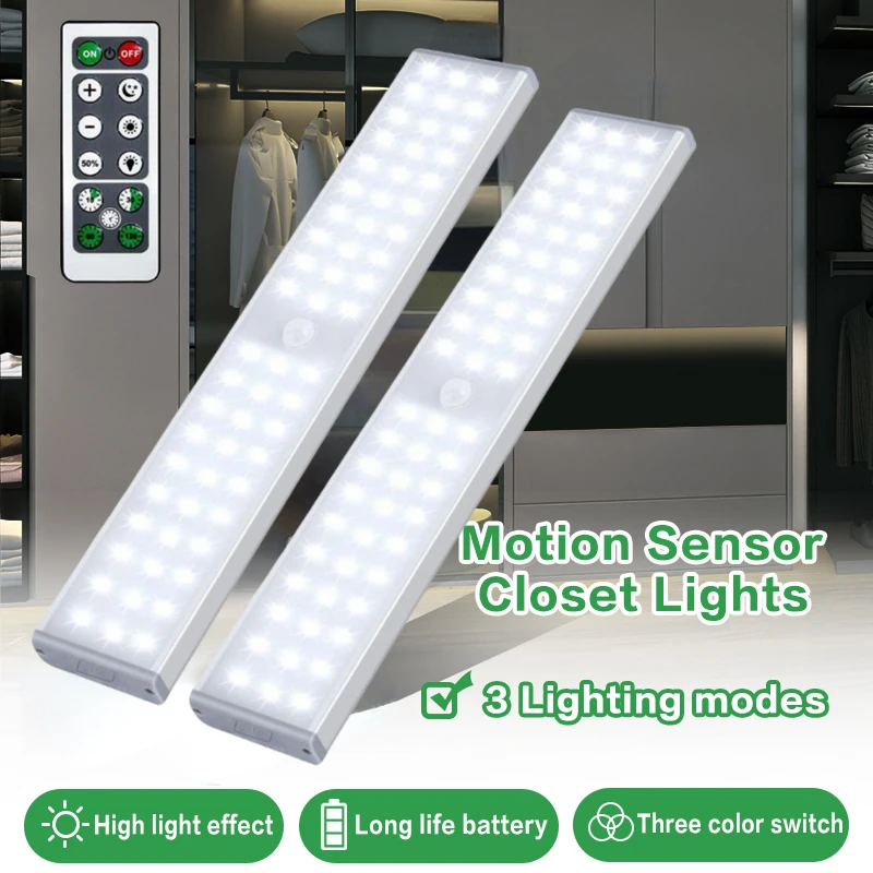 60 LED Motion Sensor Closet Lights Rechargeable Wireless Light with Remote Control,For Stairs,Wardrobe,Kitchen