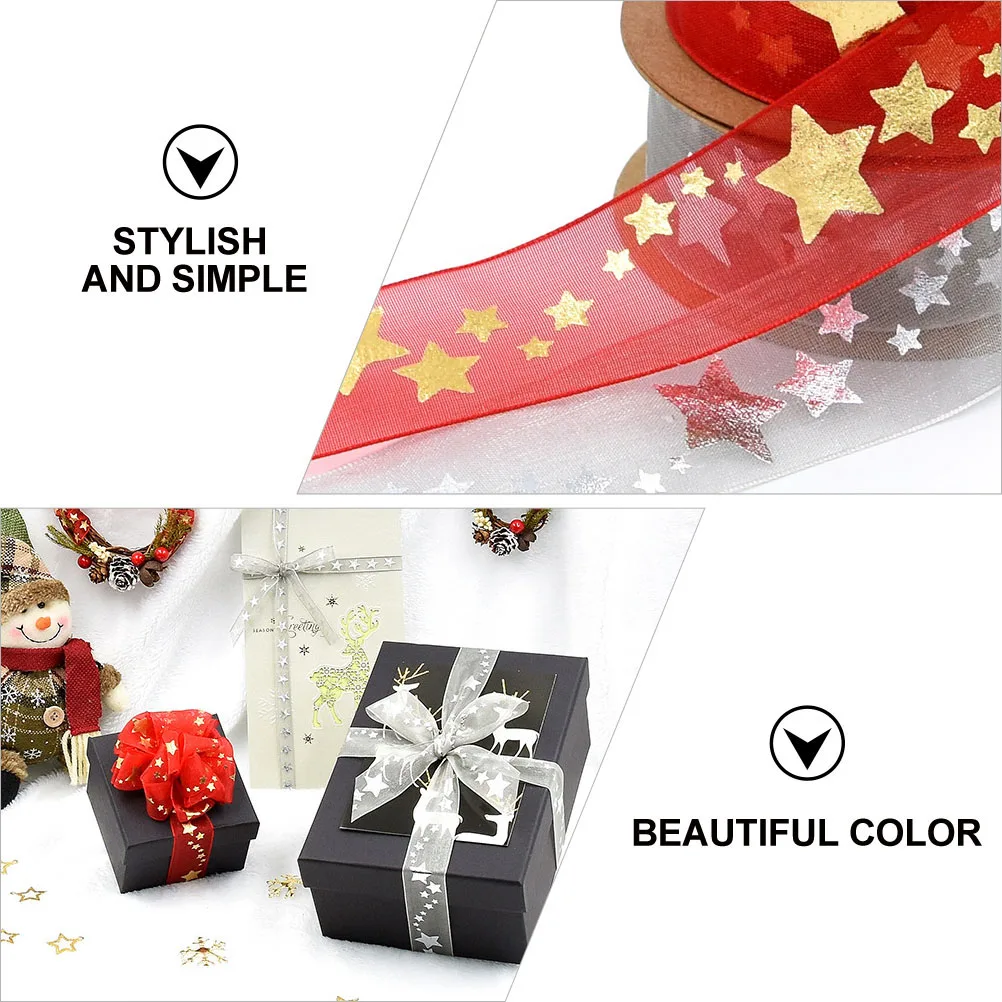 

1 Roll Christmas Five-Pointed Star Reusable Gift Wrapping Ribbon Packaging Ribbon For Birthday Festival Decoration