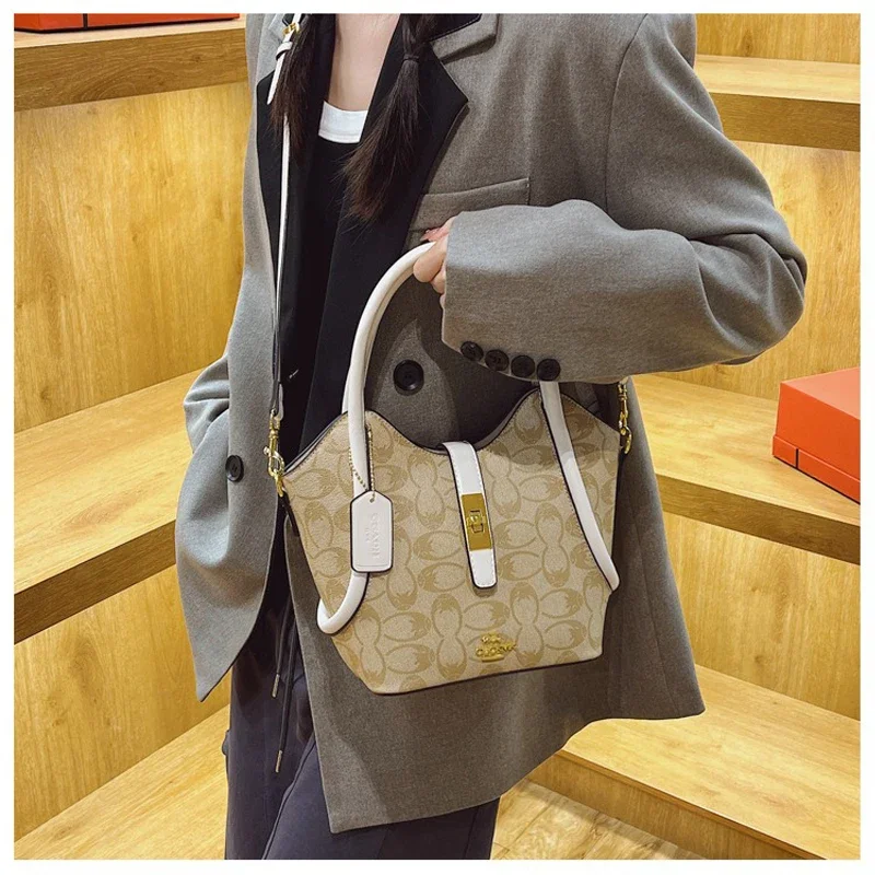 

Fashionable and high-end women's bag, retro printed bucket handbag, versatile large capacity crossbody women's bag