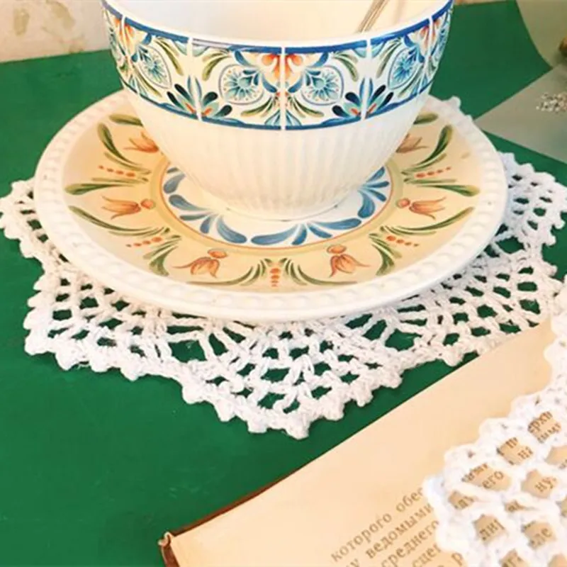 Hot Modern Lace Cotton Placemat Cup Coffee Coaster Tea Mug Kitchen Table Place Mat Cloth Crochet Christmas Doily Dining Pad