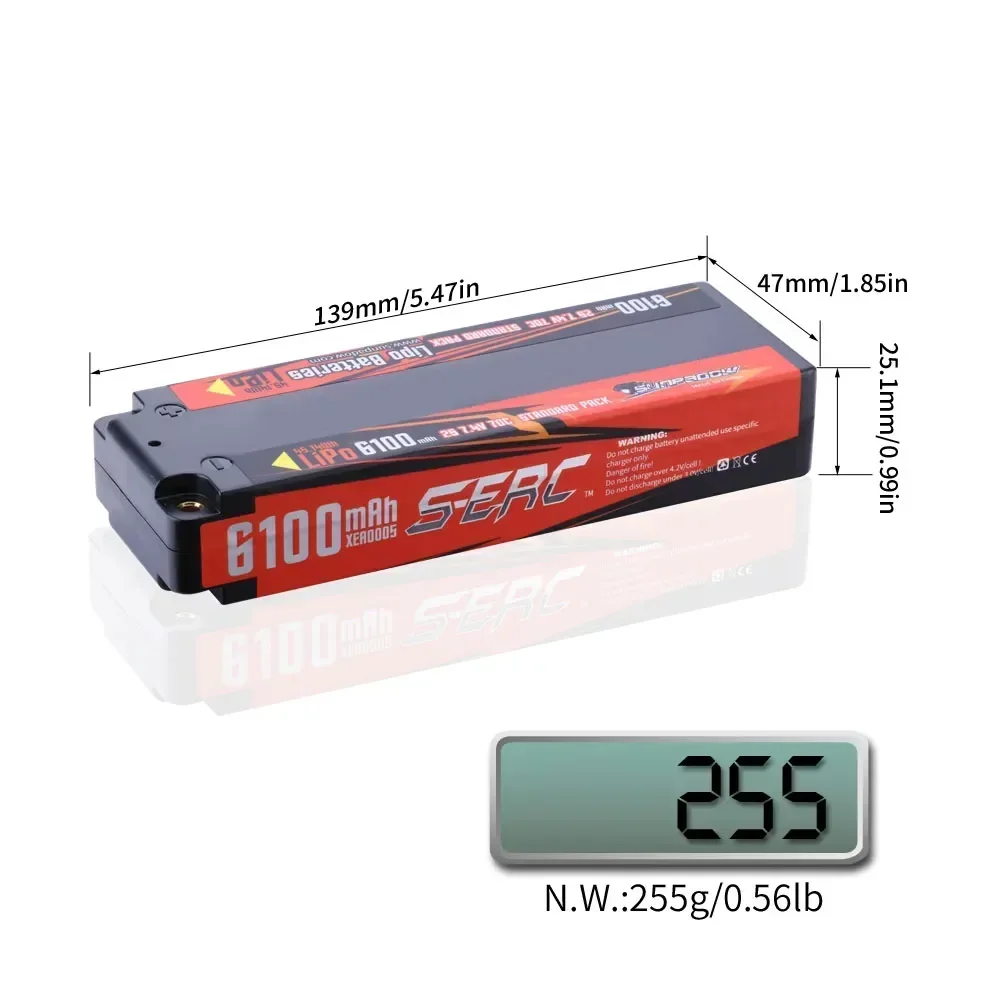 7.4V 2S Lipo Battery for 6100mAh 70C Hard Case with  4mm Bullet  RC Truck Car Truggy Trains Buggy Vehice Hobby