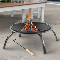 SEJR 22 Inch Black Fold Fire Pit Outdoor Round Steel Fire Pit