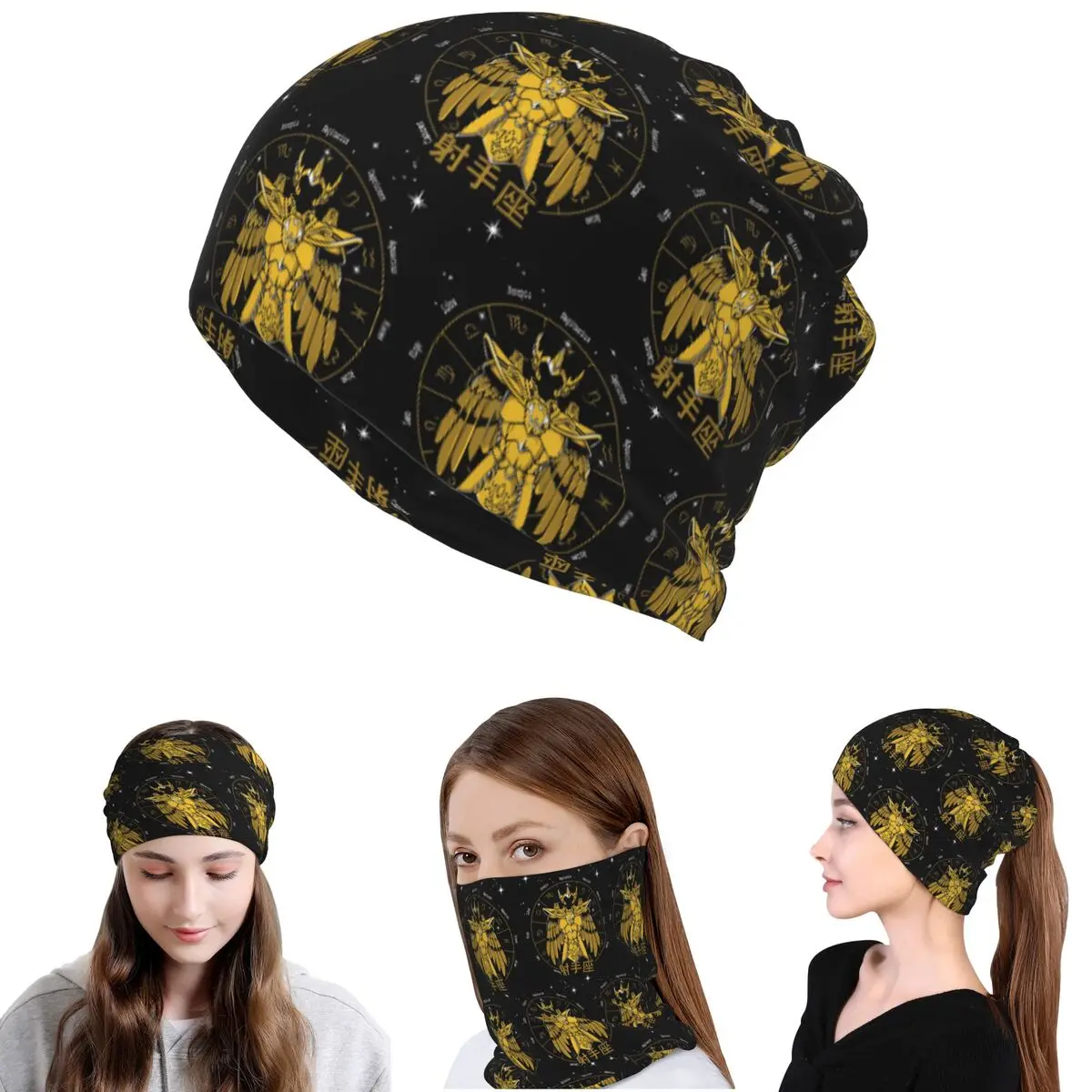 

Knights Of The Zodiac Sagittarius Cloth Milo Gold Saint Seiya Bandana Neck Cover Wrap Scarf Balaclava Beanies Hat Breathable