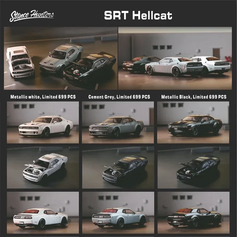 

SH In Stock 1:64 SRT Hellcat Car Model Collection Miniature Toys Opened Hood Diecast Diorama Stance Hunters