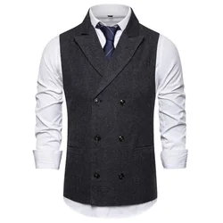 #4825 Autumn Winter Men's Vests Double Breasted Suits Vests Slim Fit Plaid Men's Vests Sleeveless Jacket Office Vest Coat