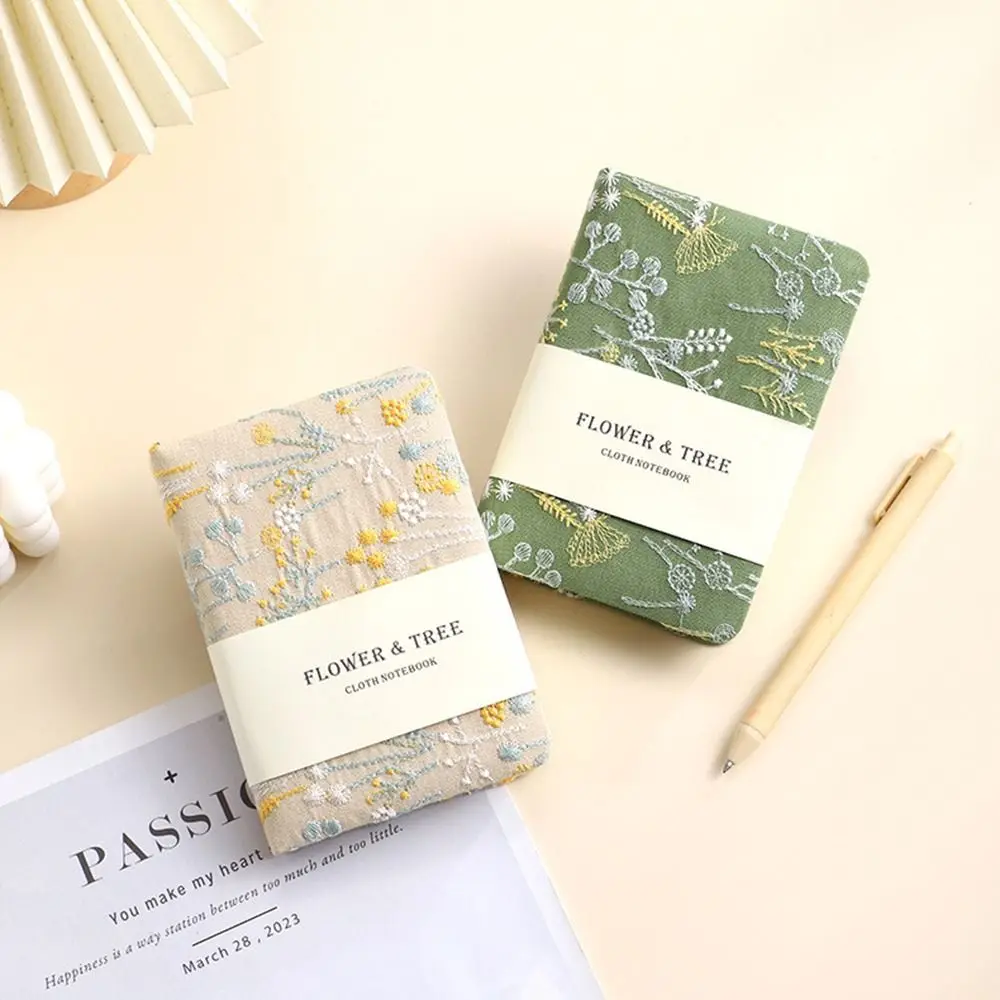 256 Pages Embroidered Pocket Notebook Ultra-Thick Fabric Cover A6 Portable Handbook Cotton Cloth Binding Multi-Purpose
