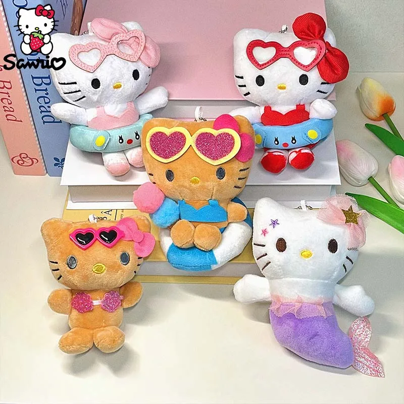 

Kawaii Sanrio Accessories Hello Kitty Plush Keychain Plushie Keyring Doll Backpack Pendant Anime Toy Girl Gift Kid Car Key Ring