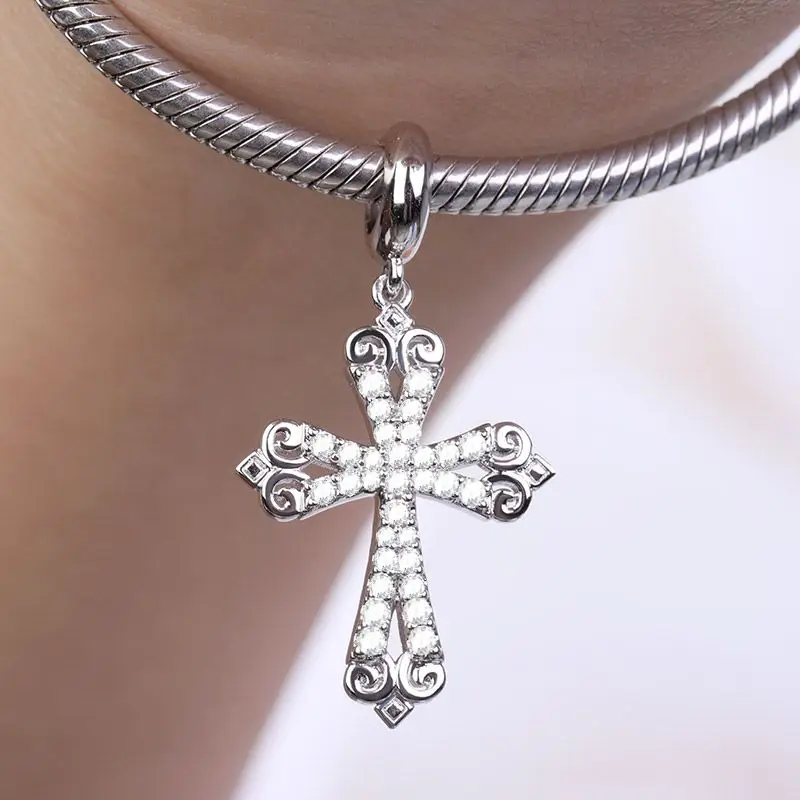 925 Sterling Silver God Bible Religion Cross Priest Jesus Cross Dangle Bead Diy Fit Original Pendant Charm Bracelet Women Jewel