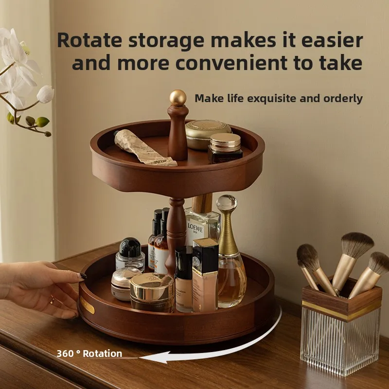 

Rotating Makeup Organizer Premium Wooden Cosmetic Storage Box 360° Spinning Jewelry Display Case Skincare & Perfume Organizer