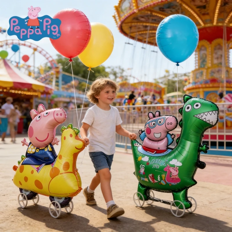 1PC Walking Wheel Balloon Cartoon Cute Theme Dinosaur George Car Peppa Pig Shape Balloon Festival Party Decoration