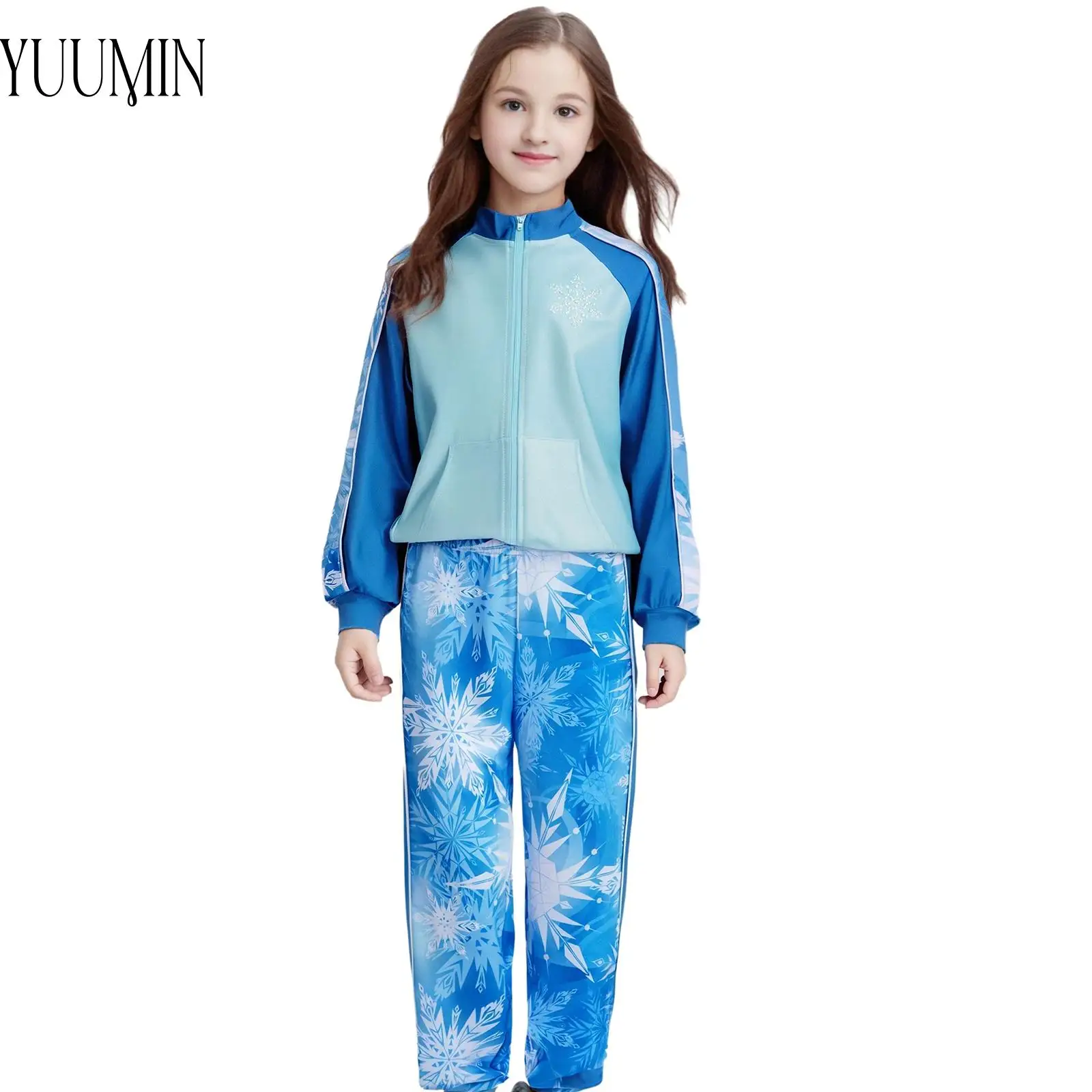 

Kids Girls Stylish Printed Sports Set Moisture-Wicking Quick-Drying Jacket Long Sleeve Sweatshirt with Pants Set for Gym Workout