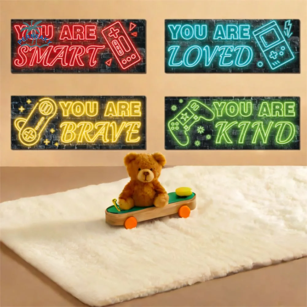 

Durable Cartoon Neon Light Game Sign American E-sports Game Console Wall Ornament Funny Wooden Hanging Board Home Bedroom