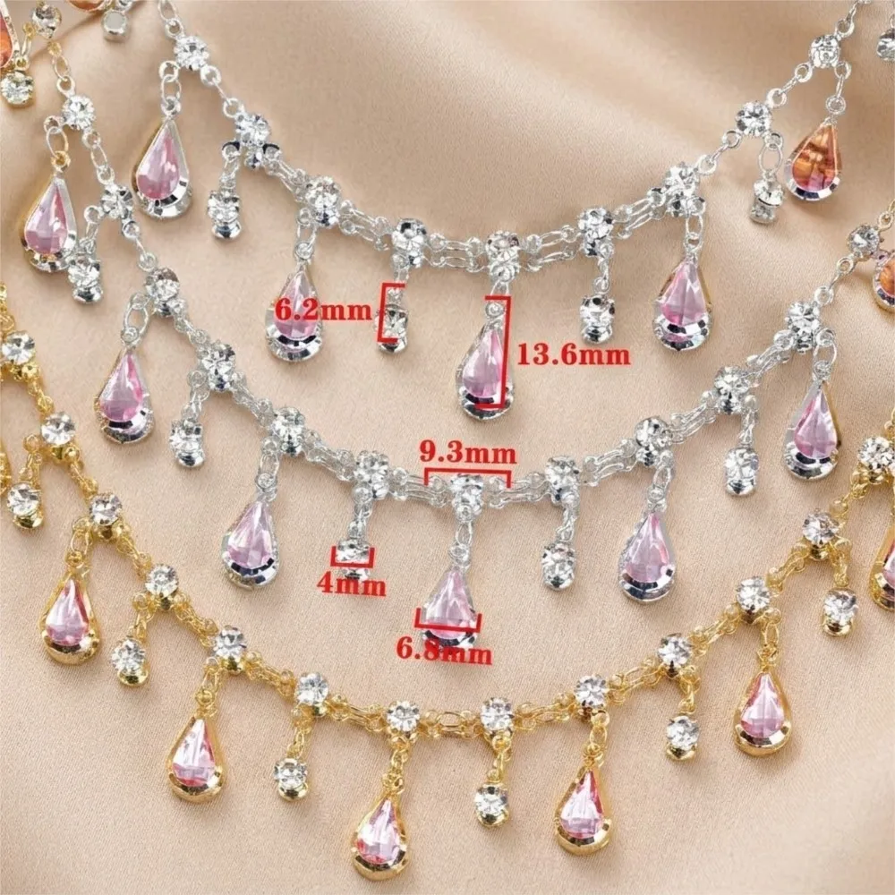 0.5/1Meter Exquisite Teardrop Rhinestone Tassel Handmade Chain DIY Necklace Bracelet Women Jewelry Accessories Clothing Material