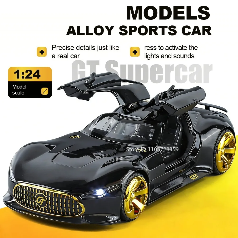 

1:24 GT SLR Model Toy Supercars Alloy Diecast Shock Absorption Doors Opened Pull Back Sound Light Collection Sports Car Models
