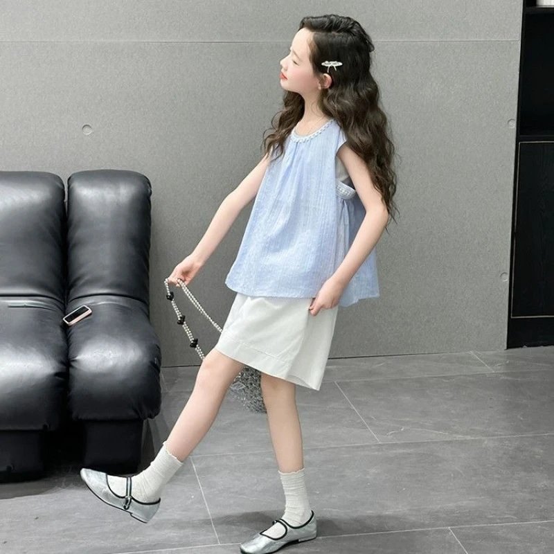 Girls Summer Clothes 2026 New Baby Kids Big Kids Korean Style Stylish Children's Wear Versatile Trendy Casual Girls Summer