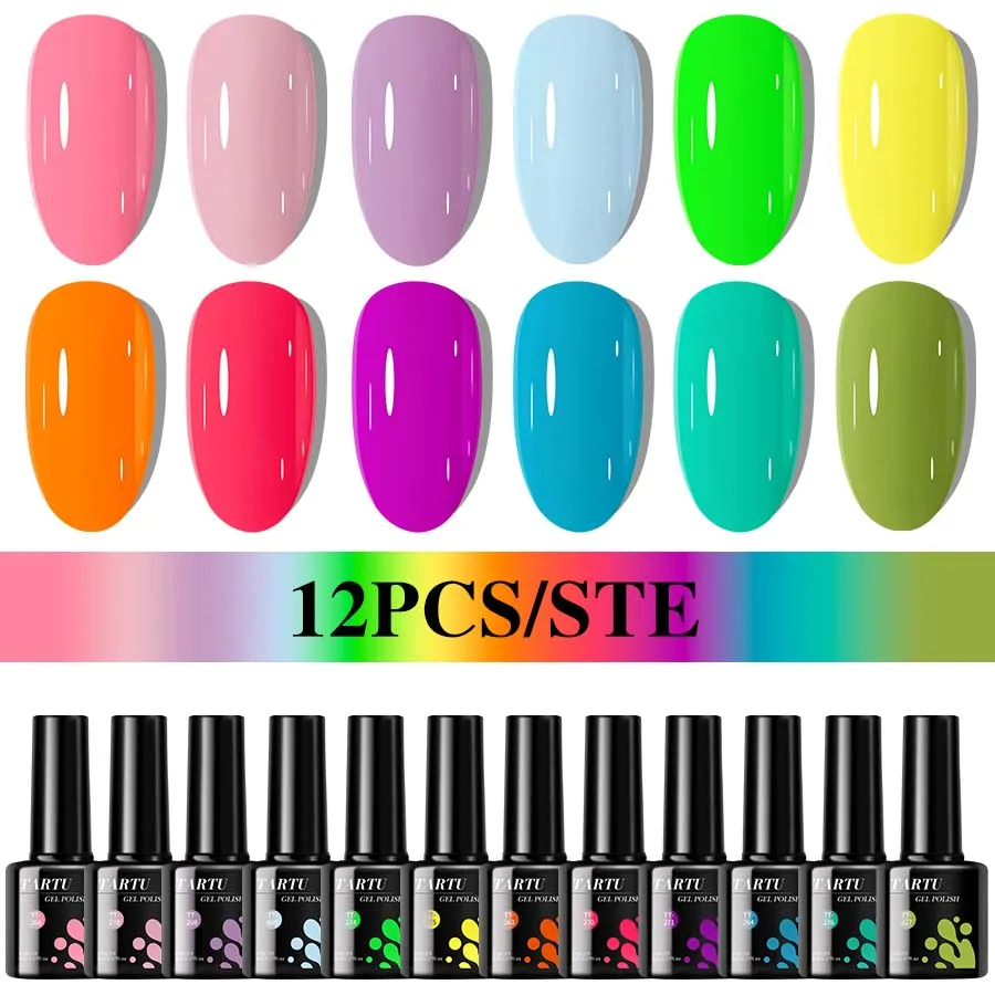 Il set di smalti gel gel gelatinosi glitter da 12 colori include colori semipermanenti kaki, viola, bianco, rosso, blu, verde e rosa