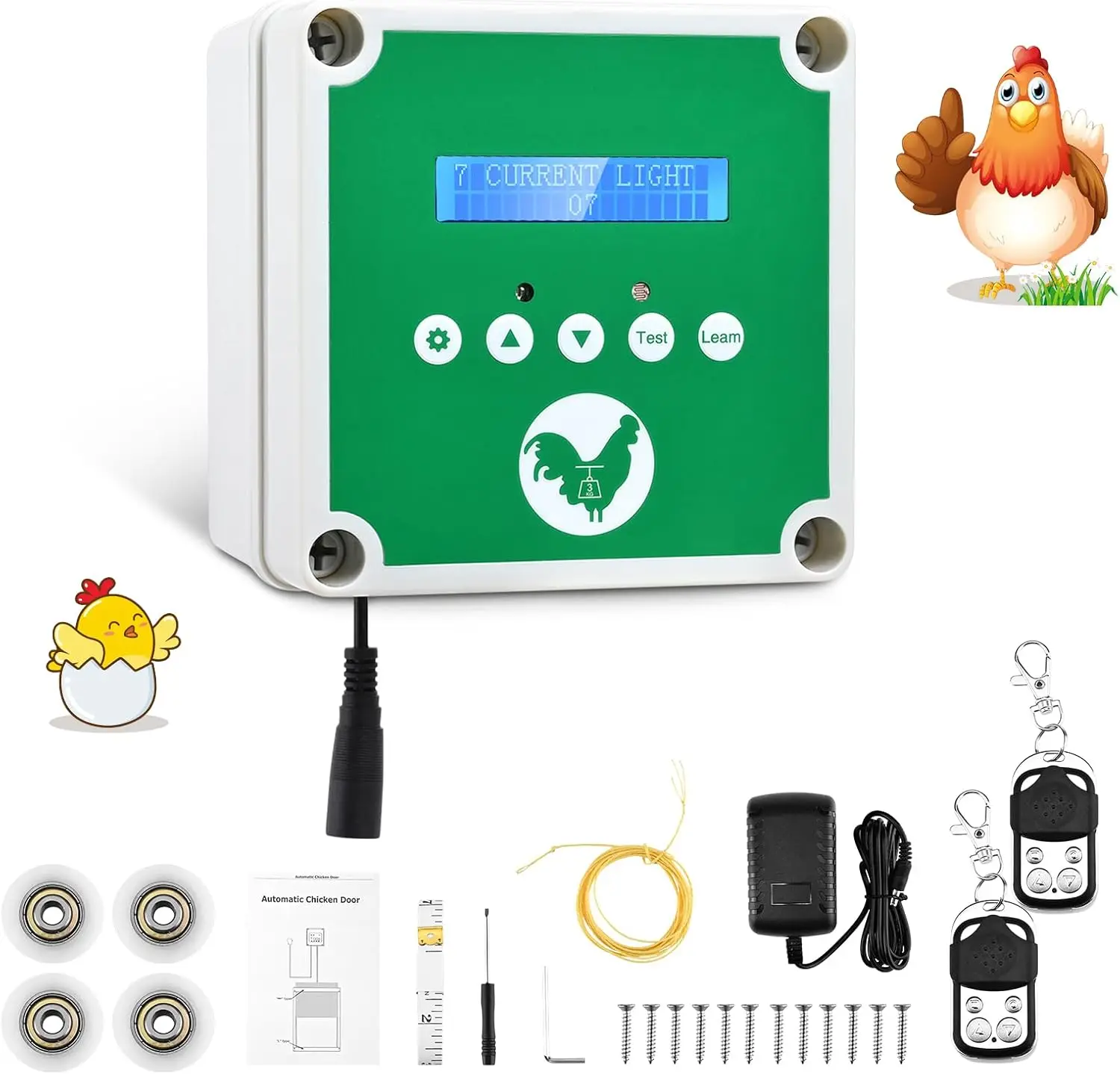 Porte automatique de poulailler, ouvre-porte de poulailler, capteur manuel de télécommande, synchronisation de la lumière, 3 Modes d'alimentation, énergie solaire