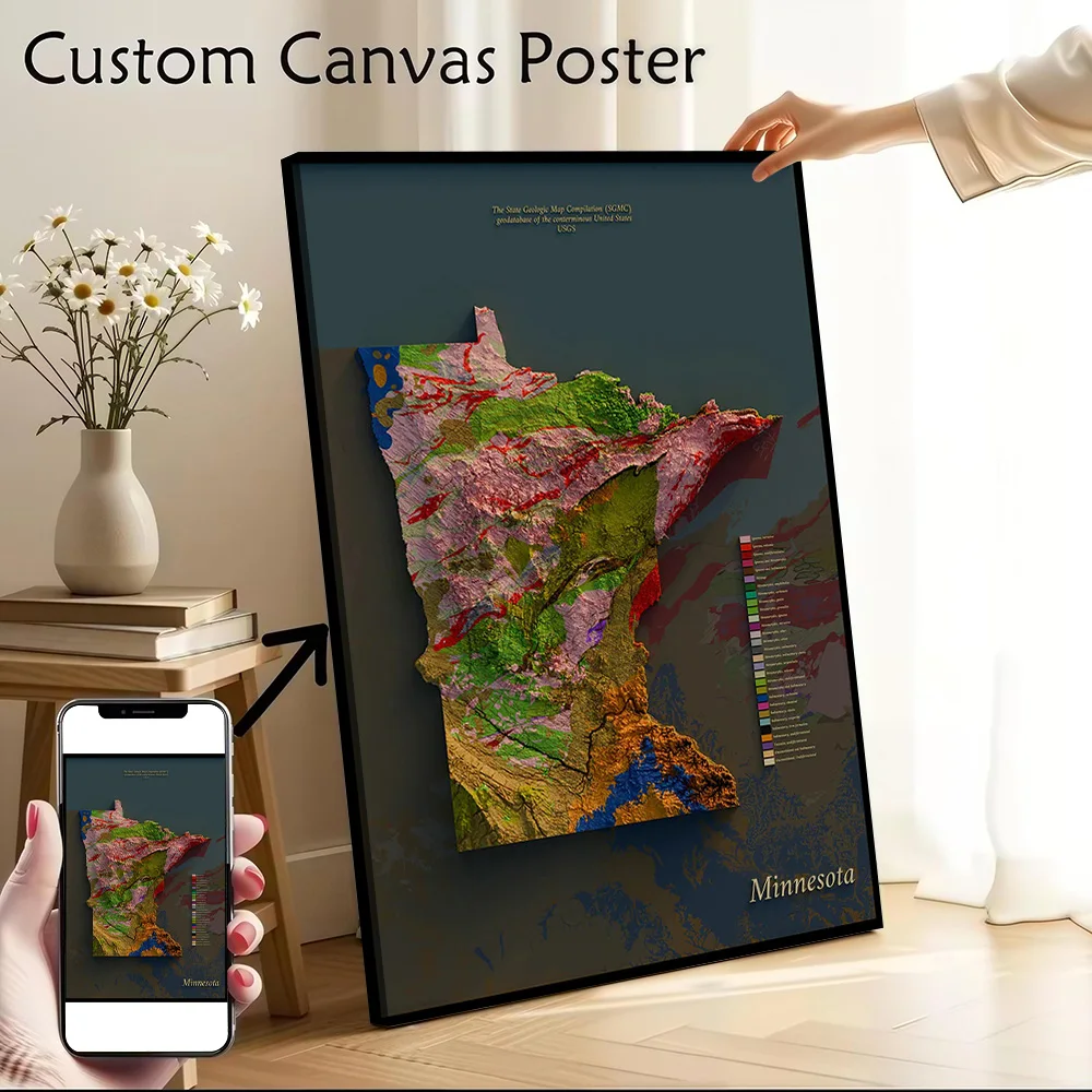 Minnesota Geological Map Canvas Wall Art Poster Custom Wall Paintings Personalized Photo Printing for Home Decor Items Bedroom