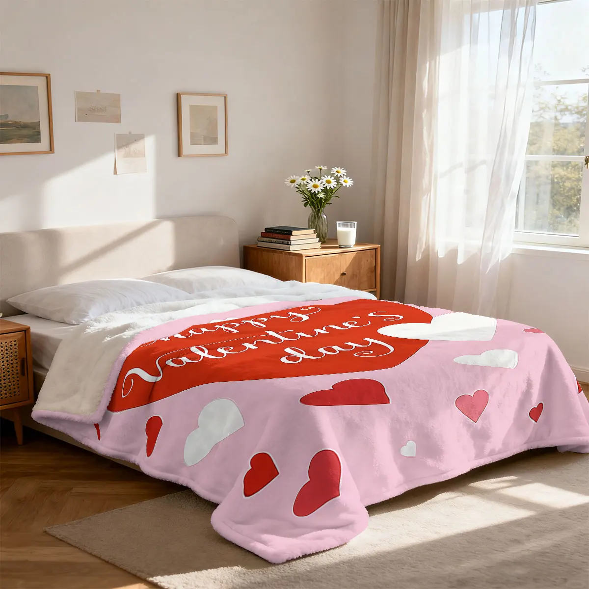 1 Stück Flanelldecke mit Valentinstag-Rosa-Liebesdruck, mehrere Größen, für Sofa, Nickerchen, Freizeitdecke, weich und bequem, maschinenwaschbar