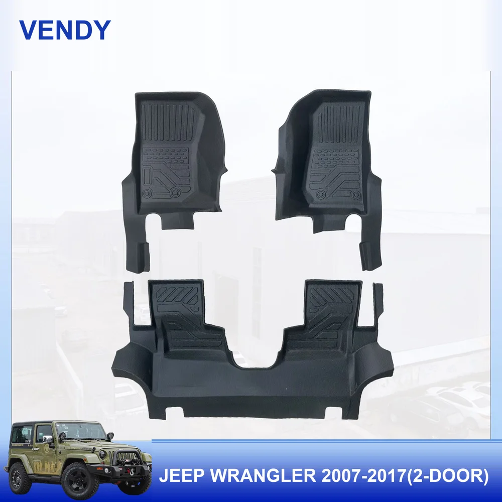 TPE Car Floor Mats Custom Fit for Jeep Wrangler 2-Door 2007-2017 Left Hand Drive Full Set All Weather Waterproof Easy to Clean