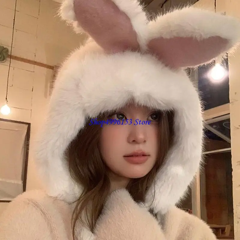 

Q0KE Шапка с кроличьими ушками Мягкая плюшевая шляпа для ролевых игр Волосатая модная женская шляпа