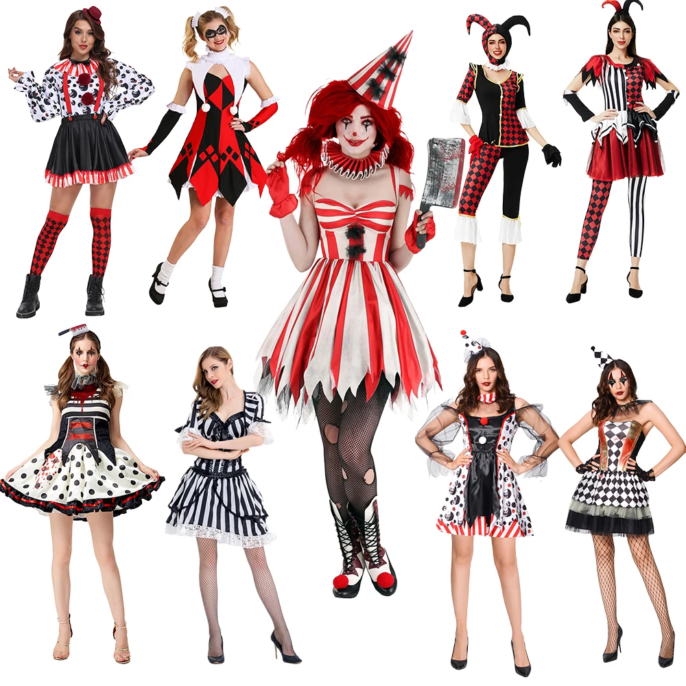

Clown Dress for Women Cosplay Costumes Adult Female Carnival Party Scary Outfits Set Halloween Clown Costumes Fancy Dress