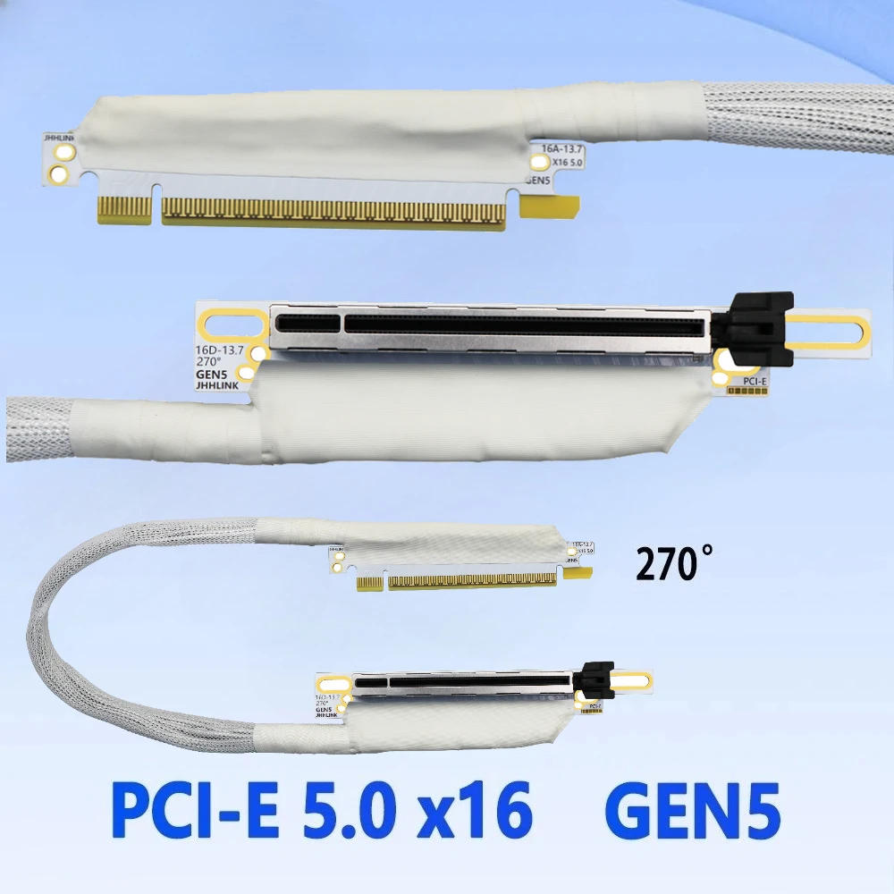 

White PCIE 5.0 X16 Graphics Card GPU Extension Cable Silver Plated PCI-E 5.0 X16 GEN5 64GT\S Riser Cable High Speed Server Cable