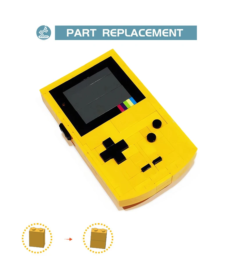 BuildMoc-Mini amarelo retro Game Console para crianças, montar tijolos, entretenimento, presente de aniversário, brinquedos ideia