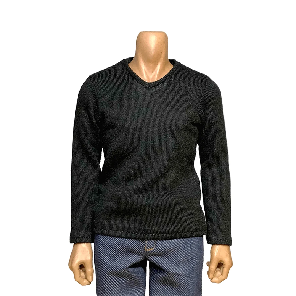 1/6 Scale Male Soldier Clothing Model Long Sleeve Dark V-neck Sweater Jacket With 12Inche Action Figure Body Doll Inside