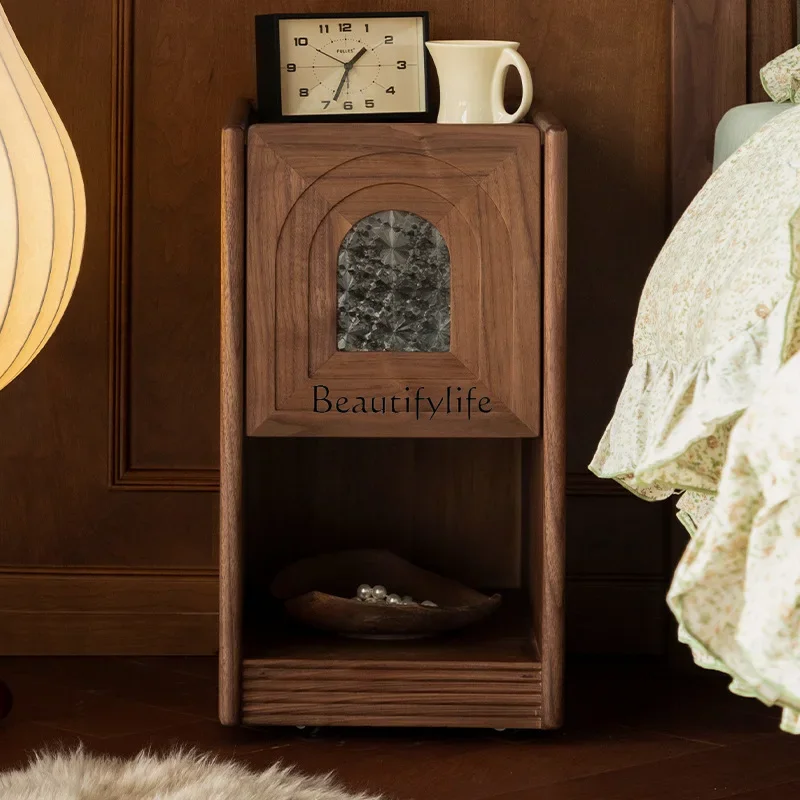 

FG10American pastoral bedside table household bedroom small storage black walnut light luxury advanced sensor lamp