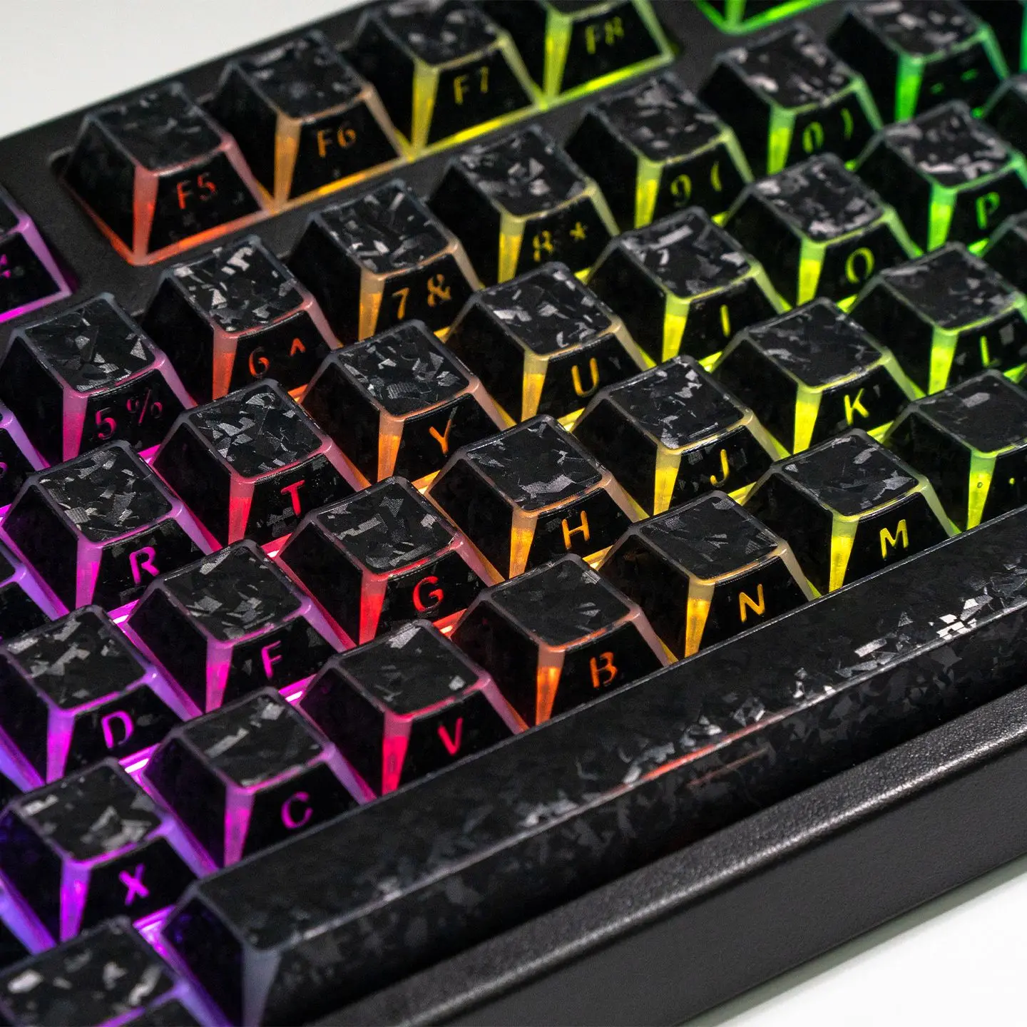 130 Key Shadow Fold Forged Carbon Double Shot PBT Keycaps Cherry Profile Side-lit Shine Through Keycaps for MX Switches Keyboard