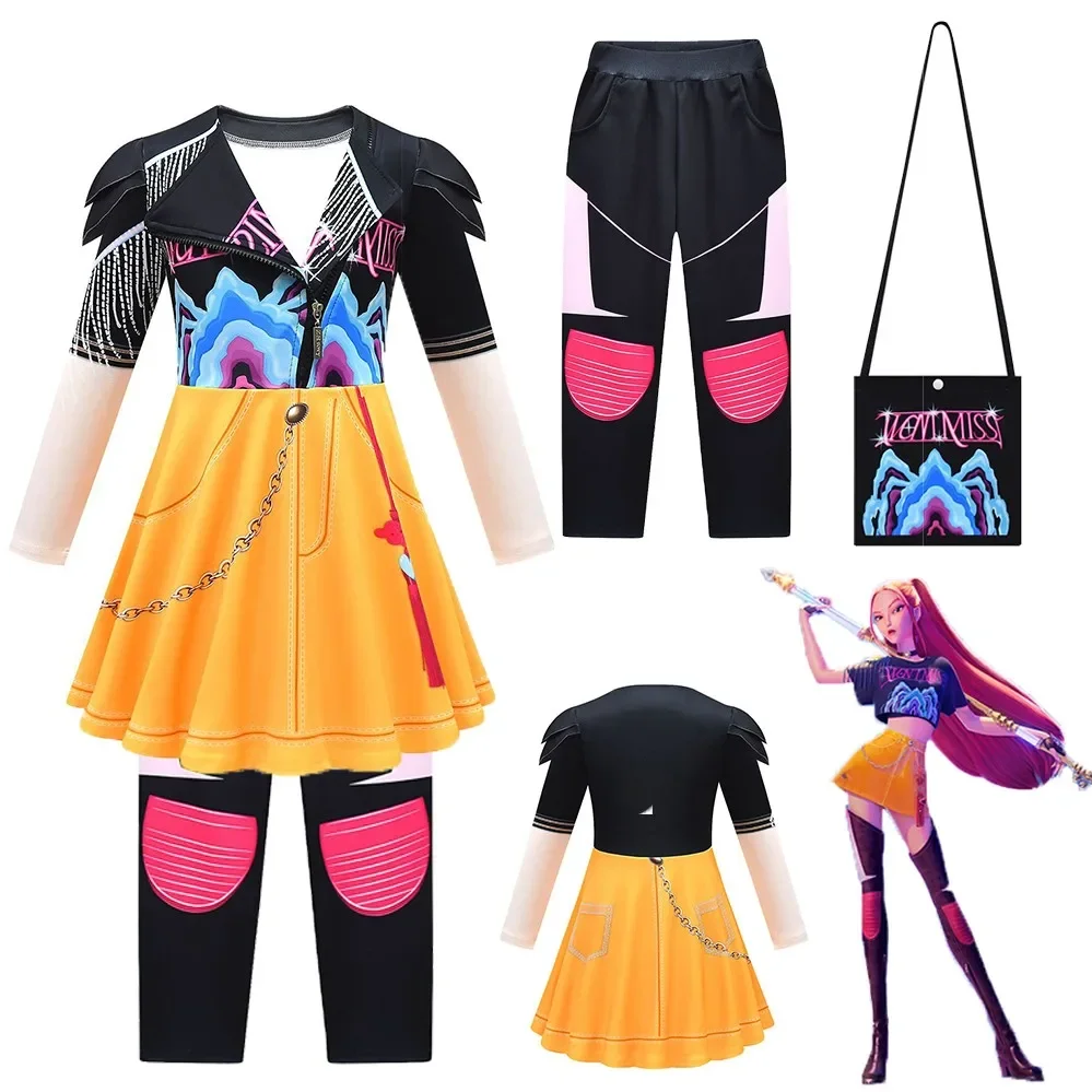 

Детский костюм охотника на демонов KPop, наряды для книжной недели, костюмы для девочек Миры, косплей, вечерние, Хэллоуин, карнавал, праздник, Рождество, нарядное платье